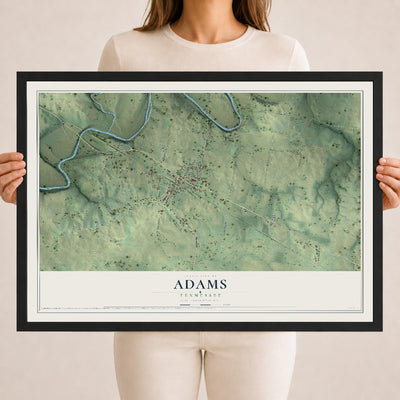 Map of Adams, Tennessee, 18 x 24 inch print in a black wood frame