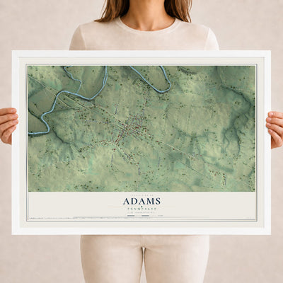 Map of Adams, Tennessee, 18 x 24 inch print in a white wood frame