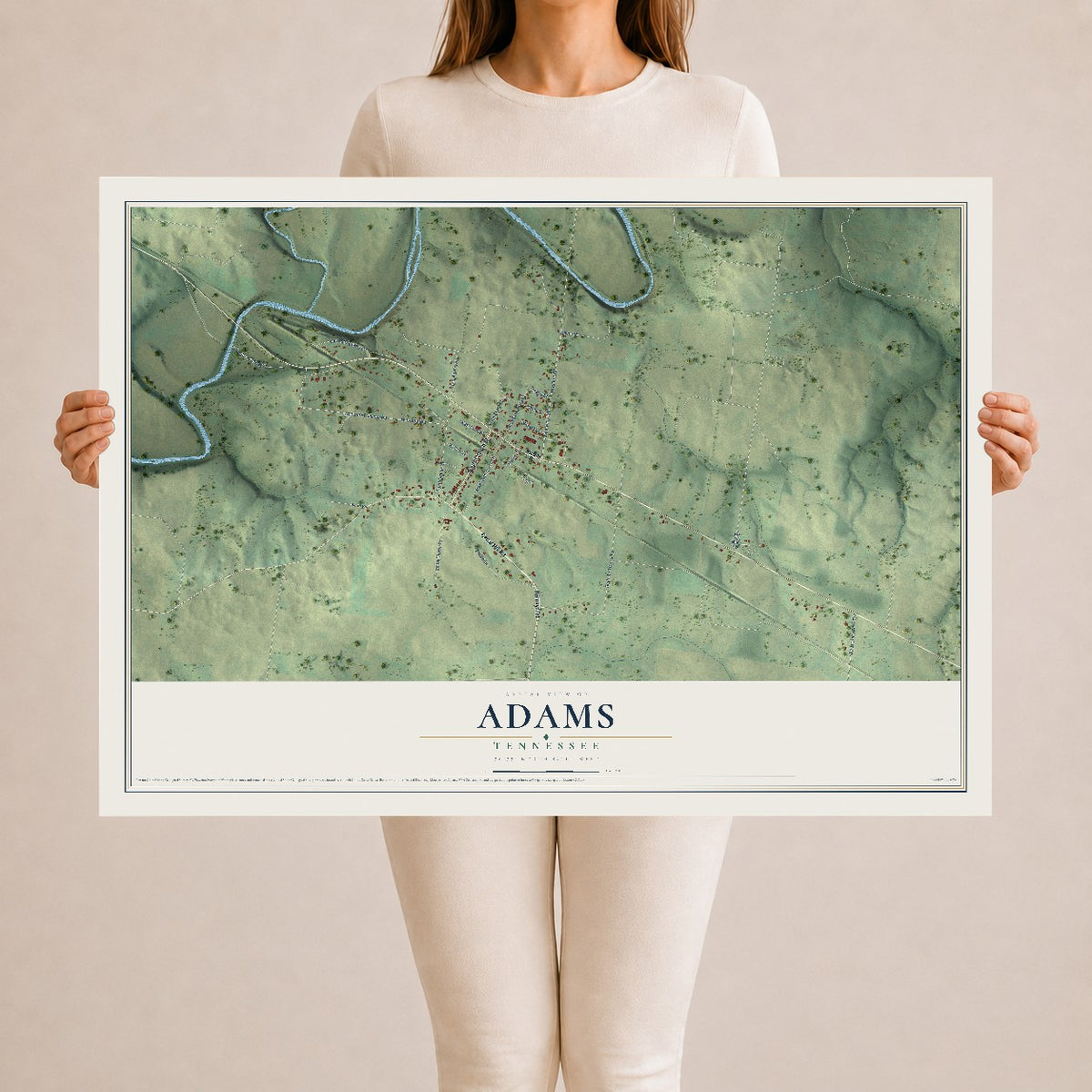 Map of Adams, Tennessee, 24 x 36 inch unframed archival matte print