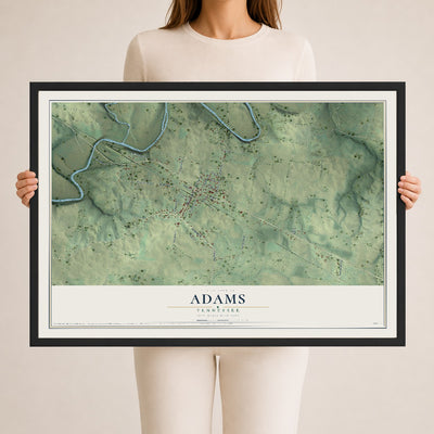 Map of Adams, Tennessee, 24 x 36 inch print in a black wood frame