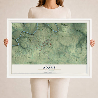 Map of Adams, Tennessee, 24 x 36 inch print in a white wood frame