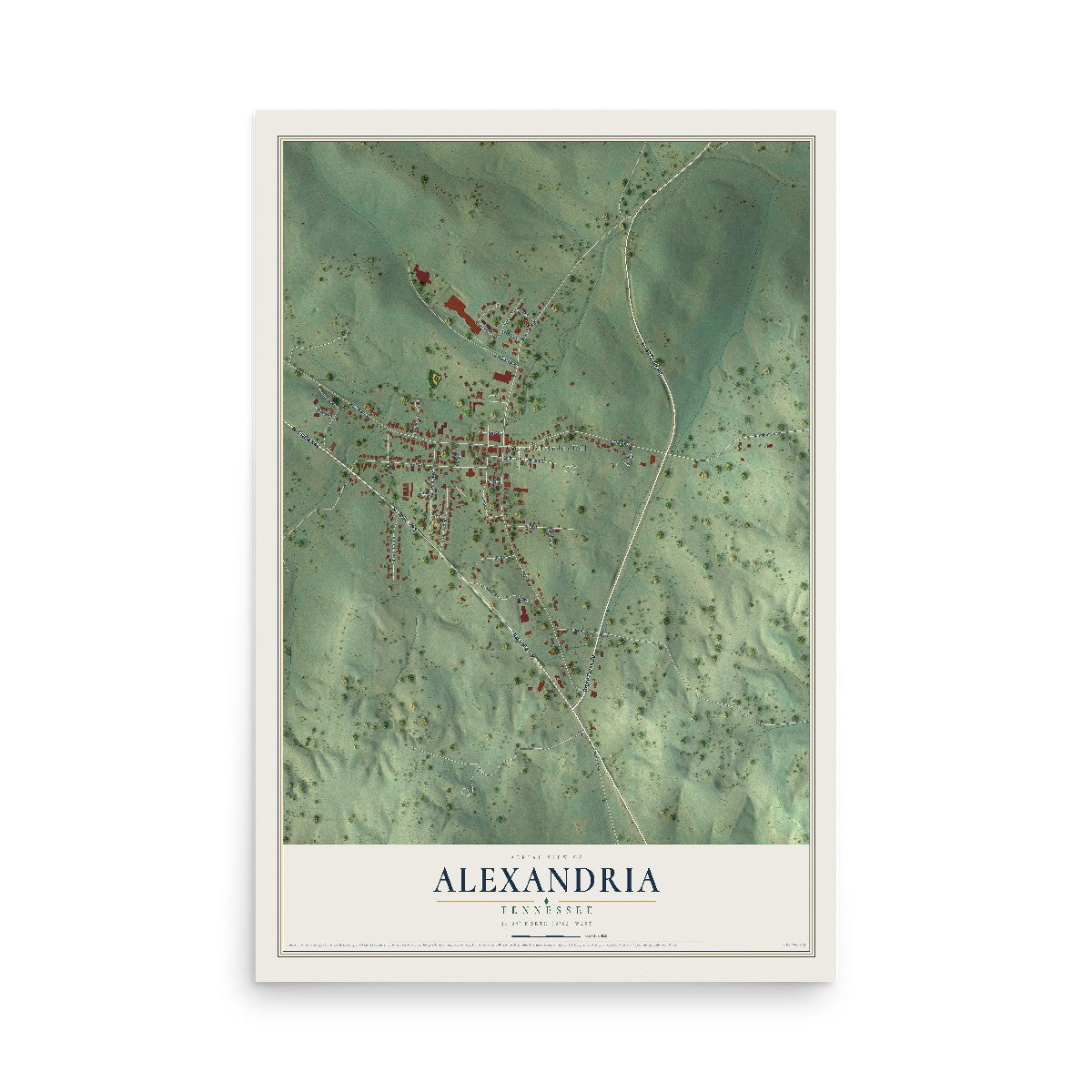 Map of Alexandria, Tennessee, 12 x 18 inch unframed archival matte print