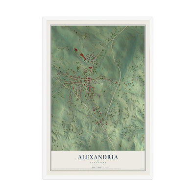 Map of Alexandria, Tennessee, 12 x 18 inch print in a white wood frame