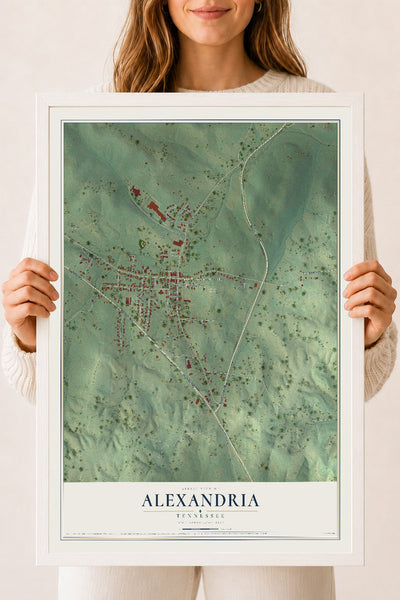 Map of Alexandria, Tennessee, 18 x 24 inch print in a white wood frame