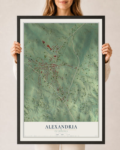 Map of Alexandria, Tennessee, 24 x 36 inch print in a black wood frame