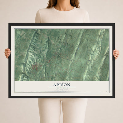 Map of Apison, Tennessee, 24 x 36 inch print in a black wood frame