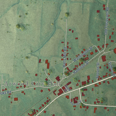 Close-up of the map of Atwood, Tennessee print showing street and building detail