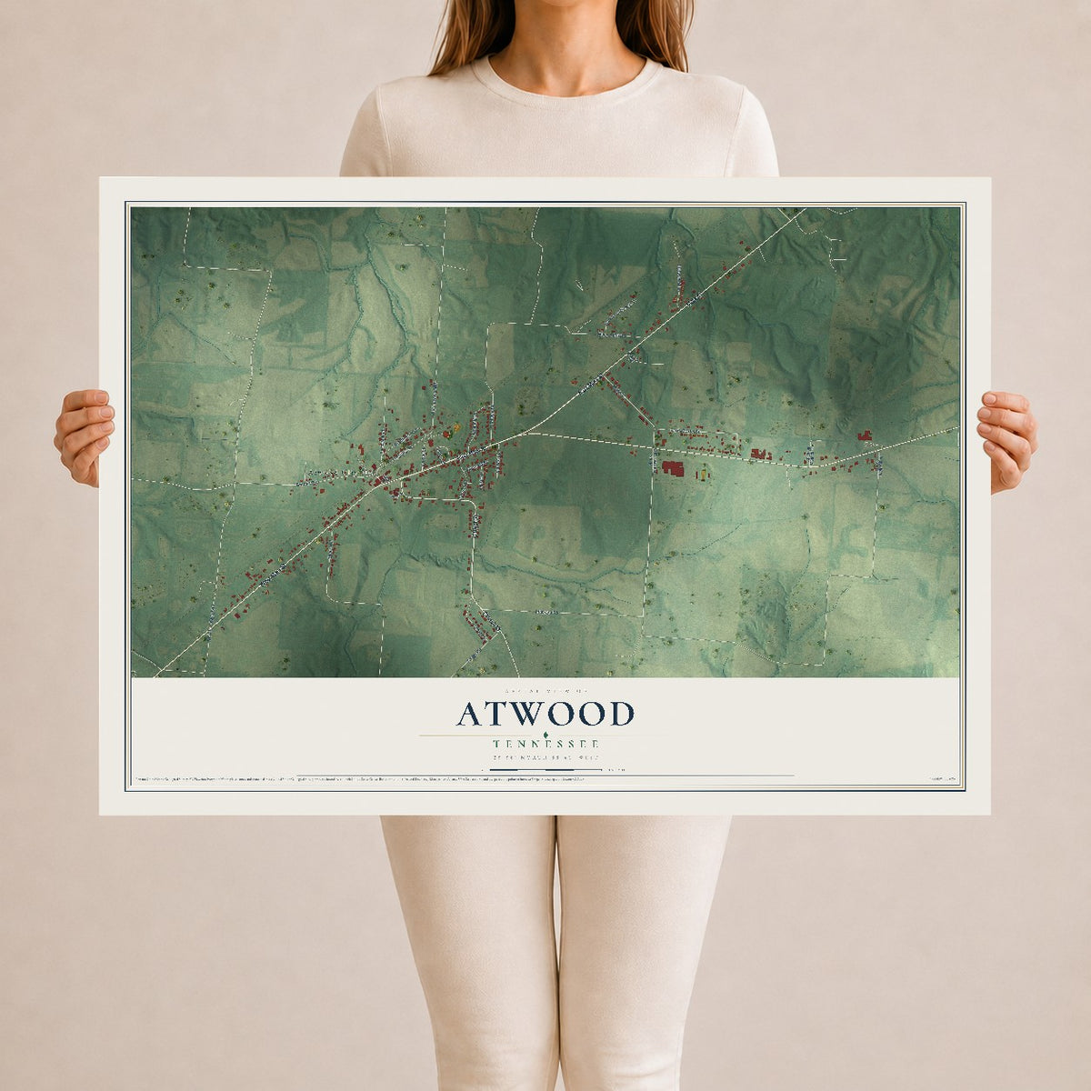Map of Atwood, Tennessee, 24 x 36 inch unframed archival matte print