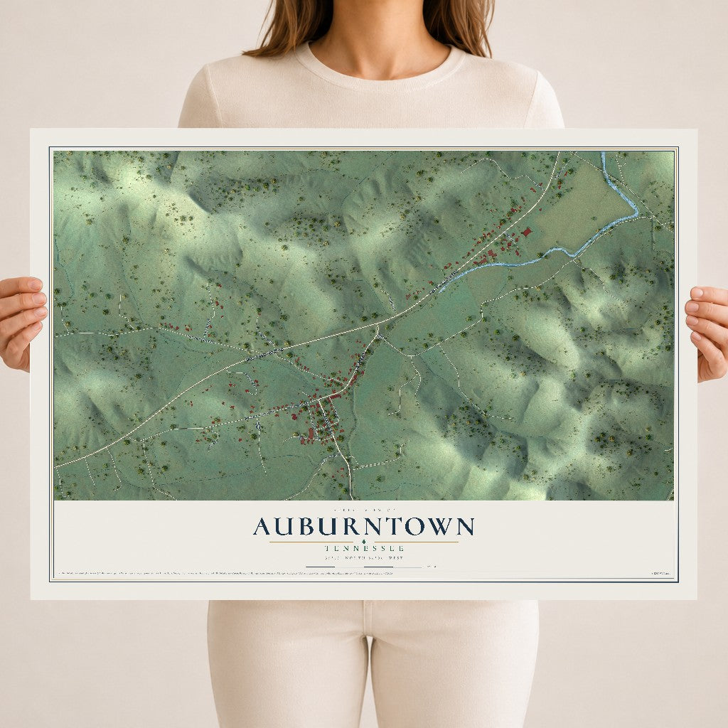 Map of Auburntown, Tennessee, 18 x 24 inch unframed archival matte print