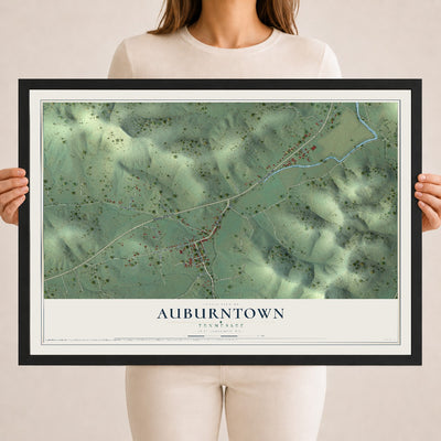 Map of Auburntown, Tennessee, 18 x 24 inch print in a black wood frame