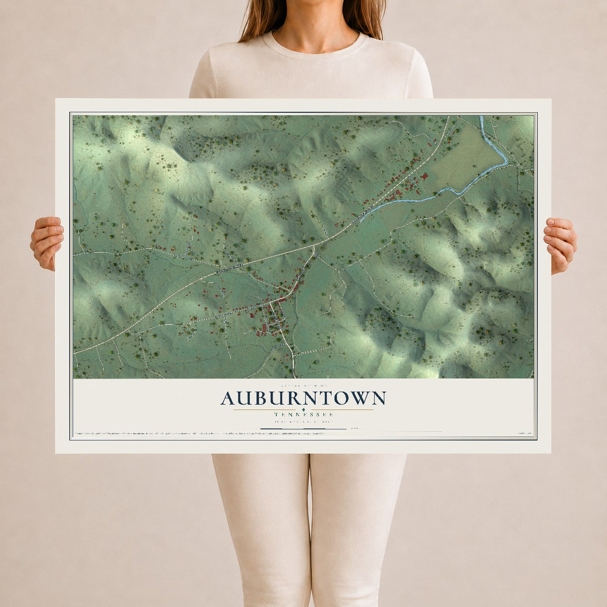 Map of Auburntown, Tennessee, 24 x 36 inch unframed archival matte print