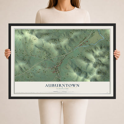Map of Auburntown, Tennessee, 24 x 36 inch print in a black wood frame