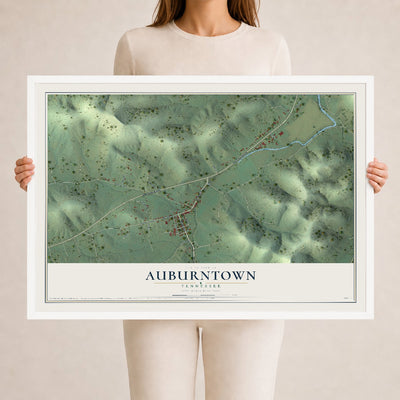 Map of Auburntown, Tennessee, 24 x 36 inch print in a white wood frame