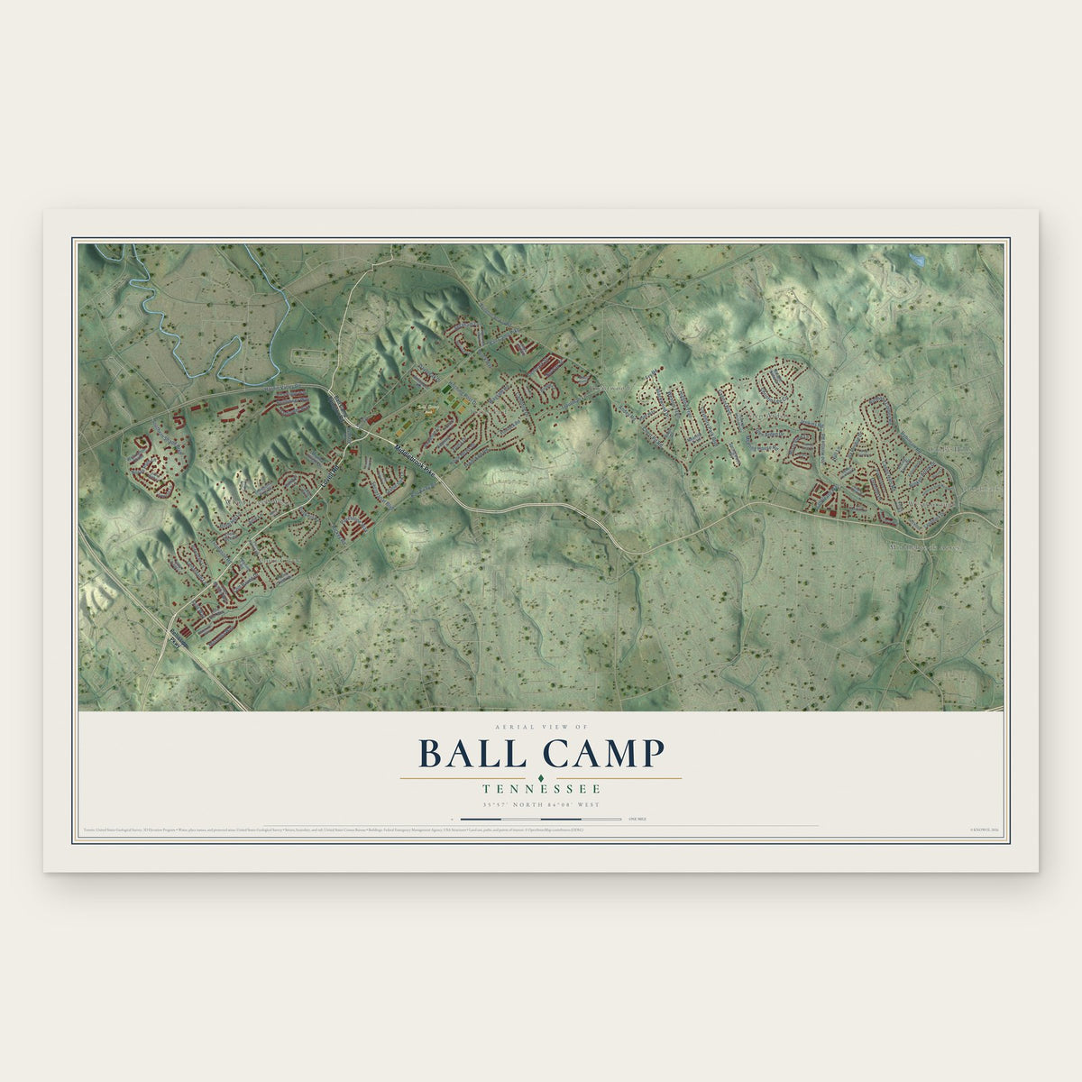 Ball Camp, Tennessee map print, the full design