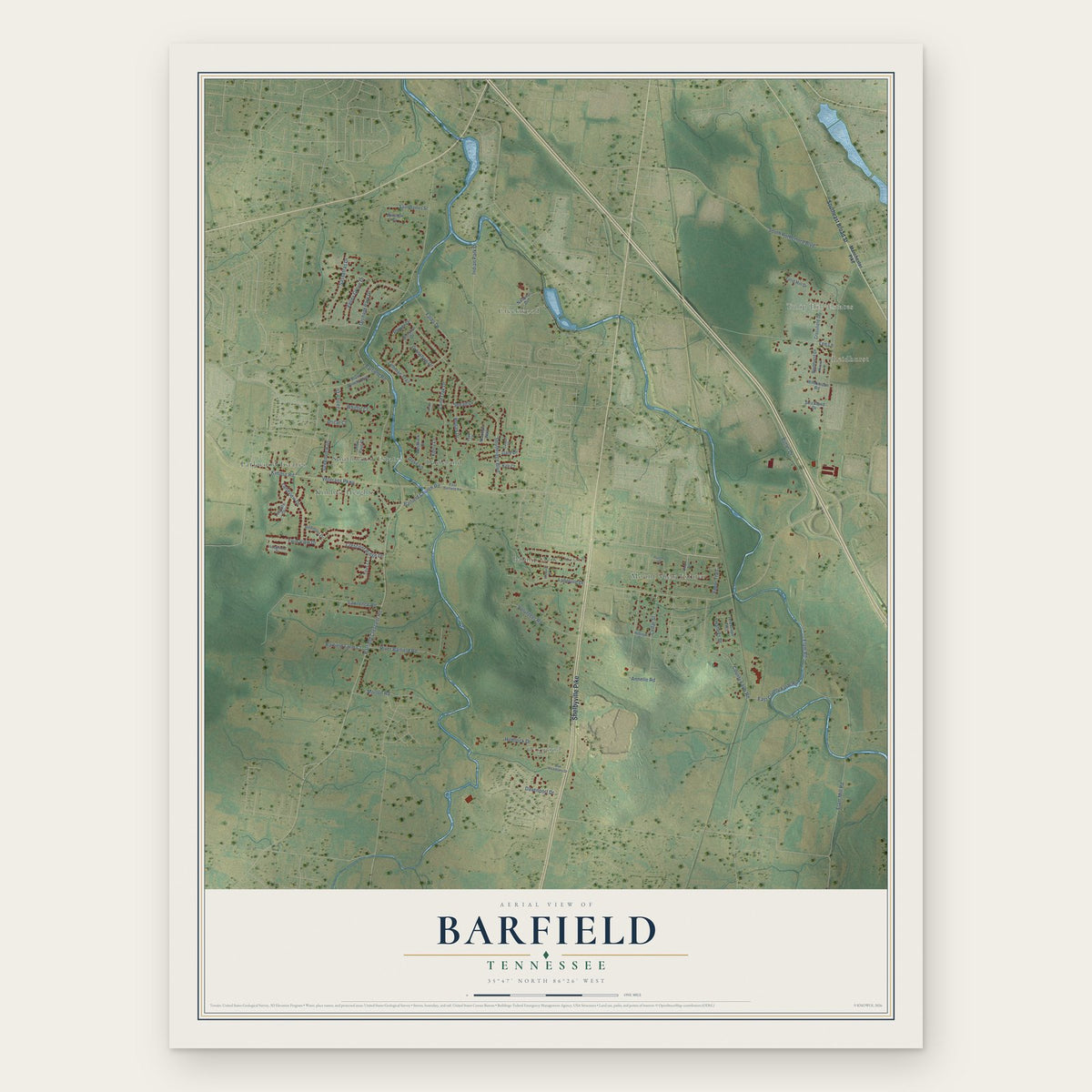 Barfield, Tennessee map print, the full design