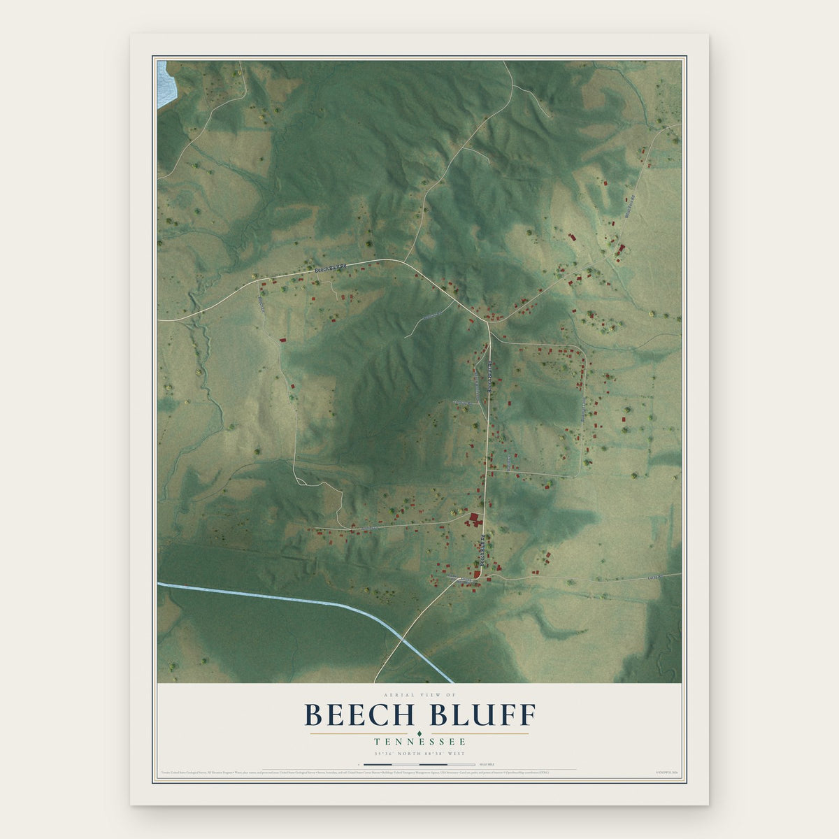 Beech Bluff, Tennessee map print, the full design