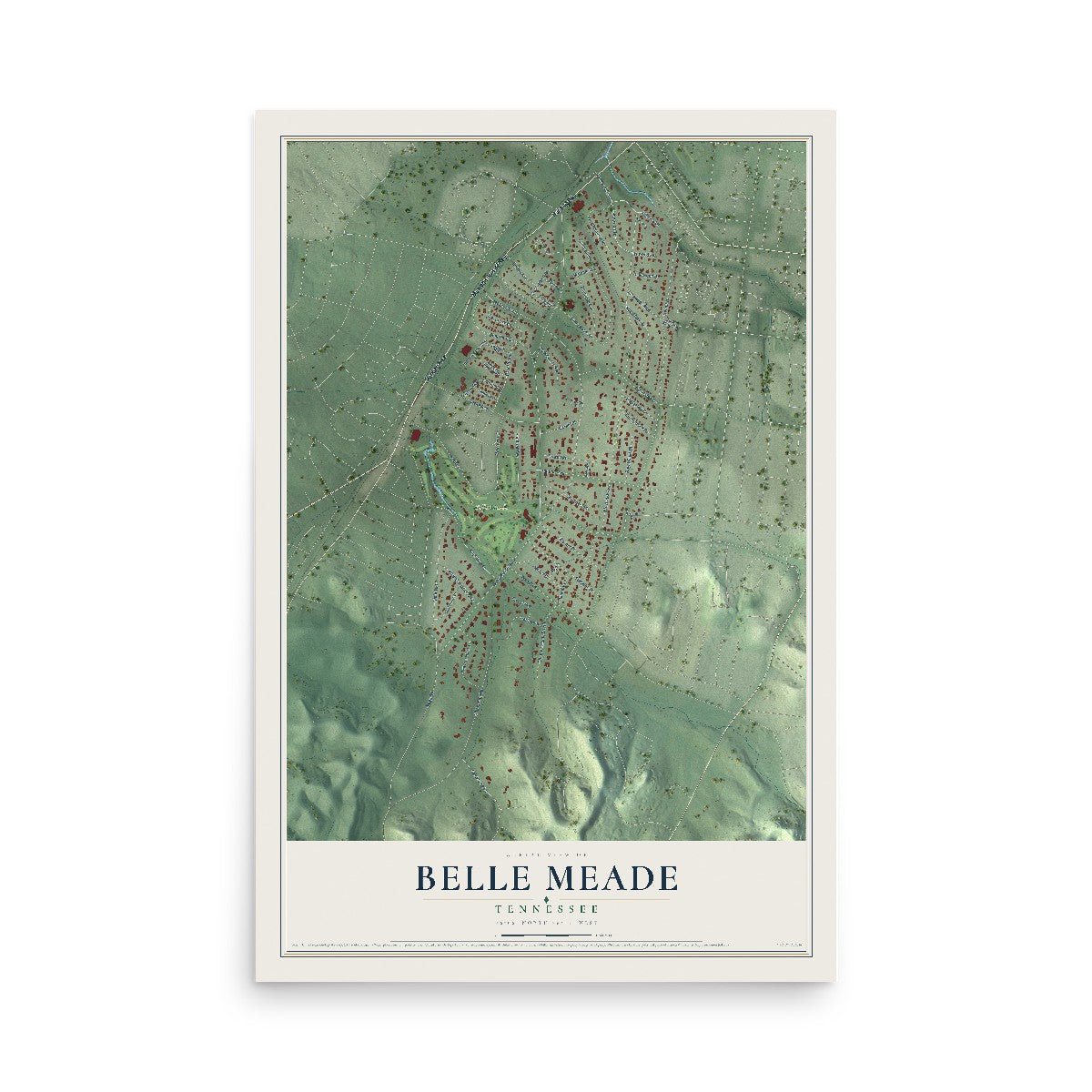 Map of Belle Meade, Tennessee, 12 x 18 inch unframed archival matte print