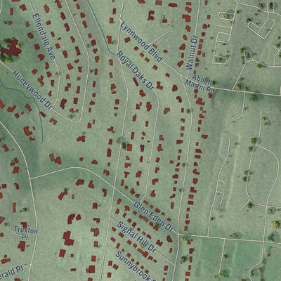 Second close-up of the map of Belle Meade, Tennessee print showing more streets and buildings