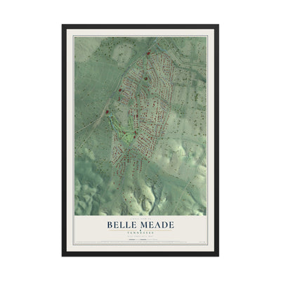 Map of Belle Meade, Tennessee, 12 x 18 inch print in a black wood frame