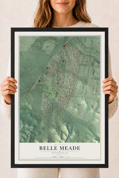 Map of Belle Meade, Tennessee, 18 x 24 inch print in a black wood frame