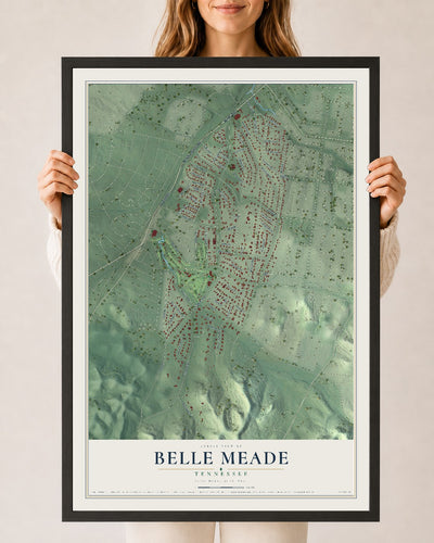 Map of Belle Meade, Tennessee, 24 x 36 inch print in a black wood frame