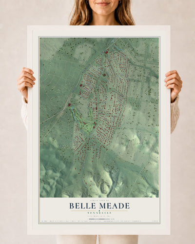 Map of Belle Meade, Tennessee, 24 x 36 inch print in a white wood frame
