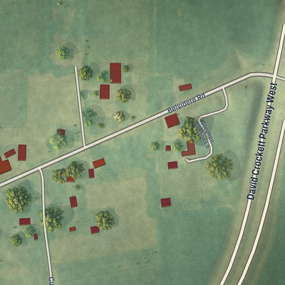 Close-up of the map of Belvidere, Tennessee print showing street and building detail