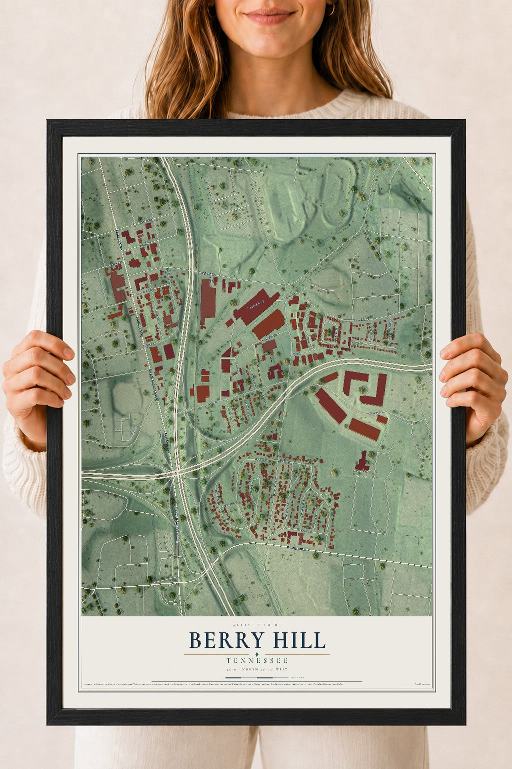 Map of Berry Hill, Tennessee, 18 x 24 inch print in a black wood frame