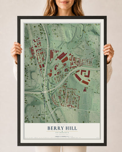 Map of Berry Hill, Tennessee, 24 x 36 inch print in a black wood frame