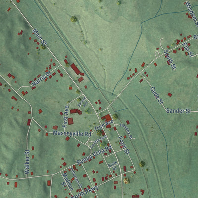 Close-up of the map of Bethel Springs, Tennessee print showing street and building detail