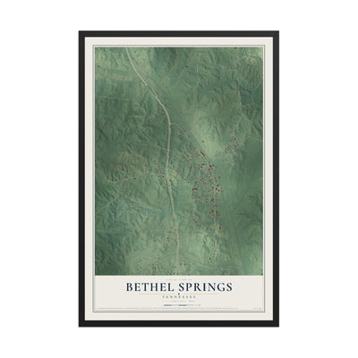 Map of Bethel Springs, Tennessee, 12 x 18 inch print in a black wood frame