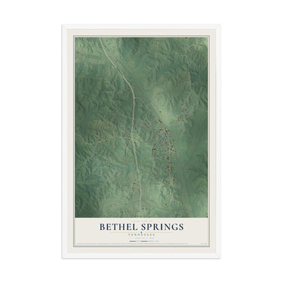 Map of Bethel Springs, Tennessee, 12 x 18 inch print in a white wood frame