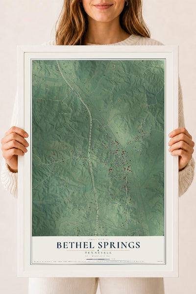 Map of Bethel Springs, Tennessee, 18 x 24 inch print in a white wood frame