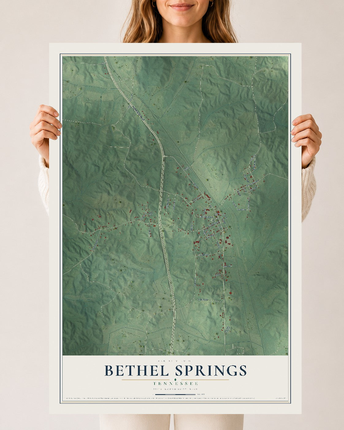 Map of Bethel Springs, Tennessee, 24 x 36 inch unframed archival matte print