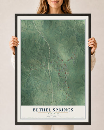 Map of Bethel Springs, Tennessee, 24 x 36 inch print in a black wood frame