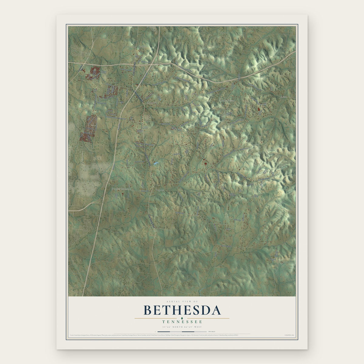 Bethesda, Tennessee map print, the full design