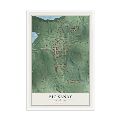 Map of Big Sandy, Tennessee, 12 x 18 inch print in a white wood frame