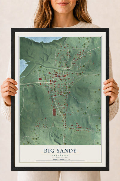 Map of Big Sandy, Tennessee, 18 x 24 inch print in a black wood frame