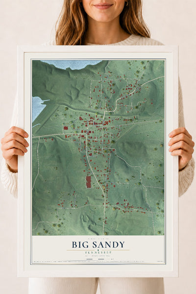 Map of Big Sandy, Tennessee, 18 x 24 inch print in a white wood frame