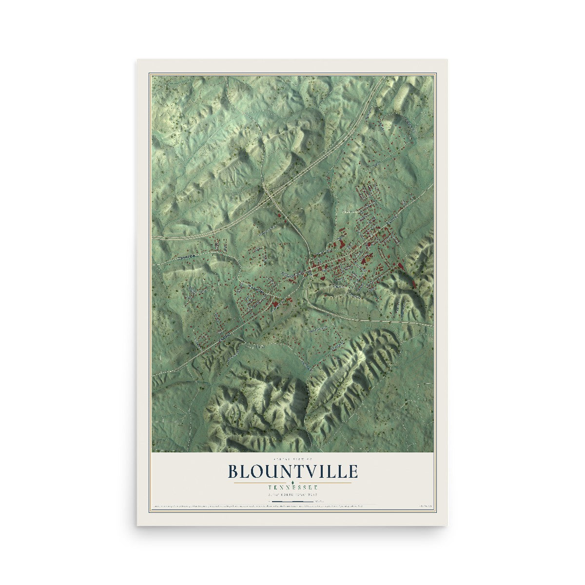 Map of Blountville, Tennessee, 12 x 18 inch unframed archival matte print
