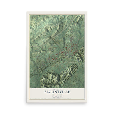 Map of Blountville, Tennessee, 12 x 18 inch unframed archival matte print