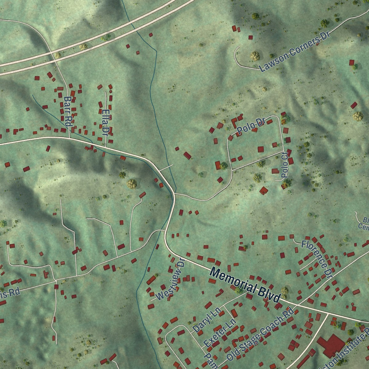 Second close-up of the map of Blountville, Tennessee print showing more streets and buildings