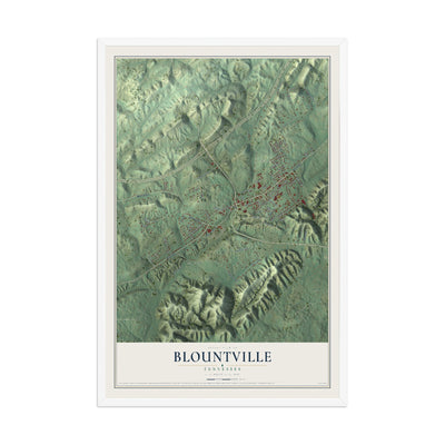Map of Blountville, Tennessee, 12 x 18 inch print in a white wood frame