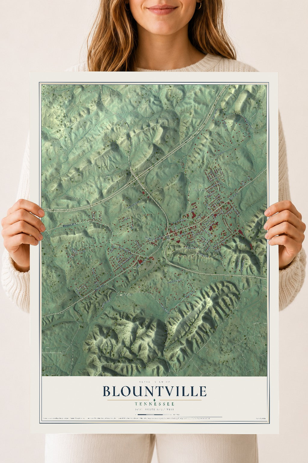 Map of Blountville, Tennessee, 18 x 24 inch unframed archival matte print