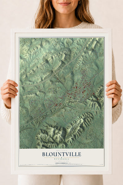 Map of Blountville, Tennessee, 18 x 24 inch print in a white wood frame