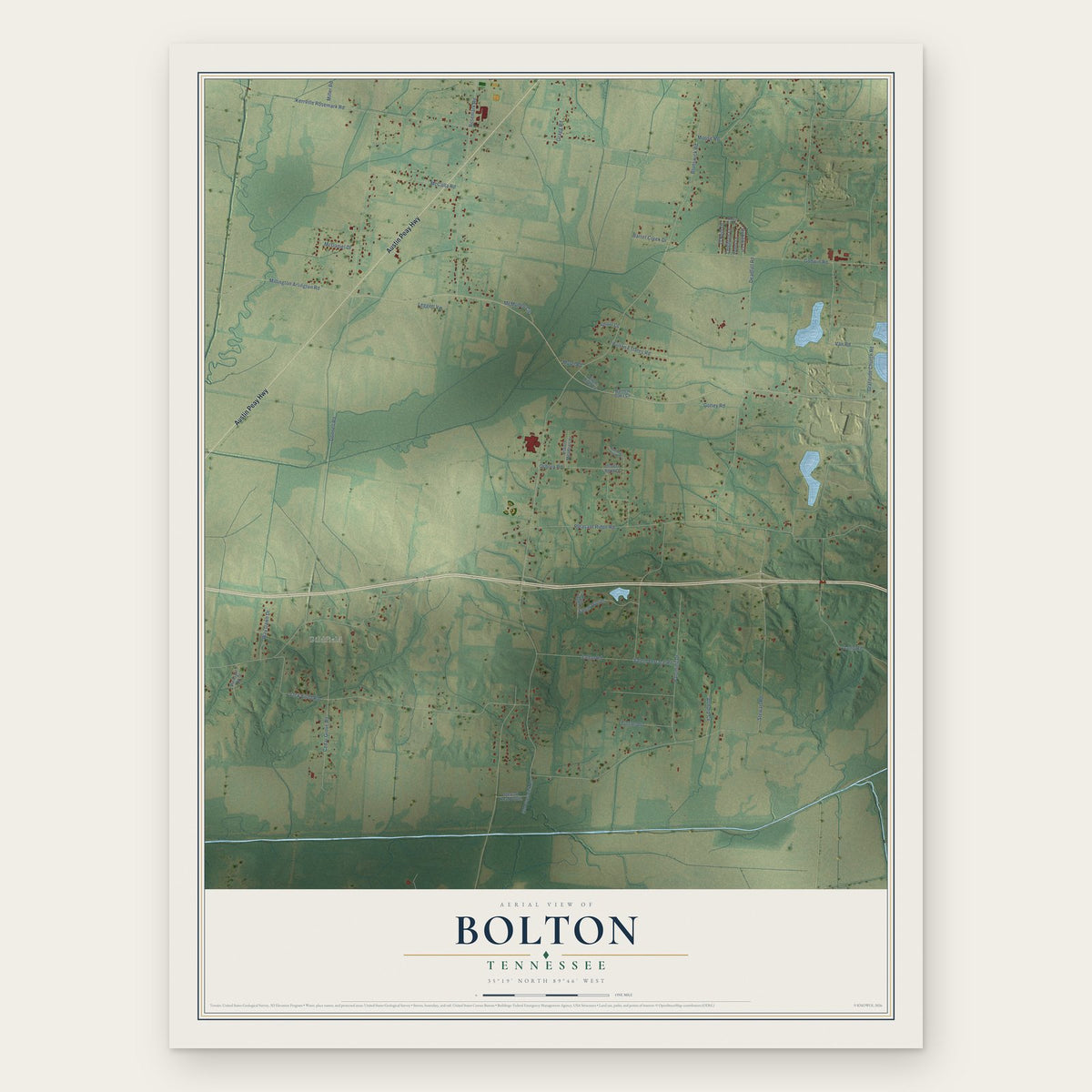 Bolton, Tennessee map print, the full design