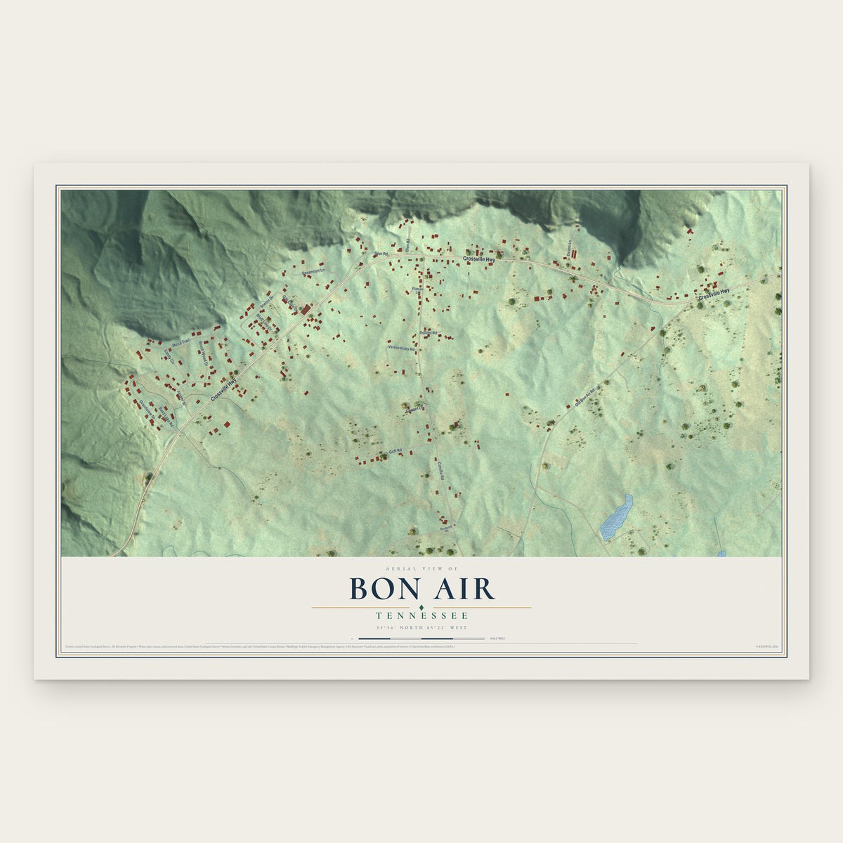 Bon Air, Tennessee map print, the full design