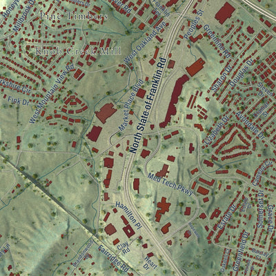 Close-up of the map of Boone, Tennessee print showing street and building detail