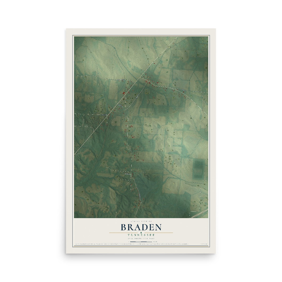Map of Braden, Tennessee, 12 x 18 inch unframed archival matte print