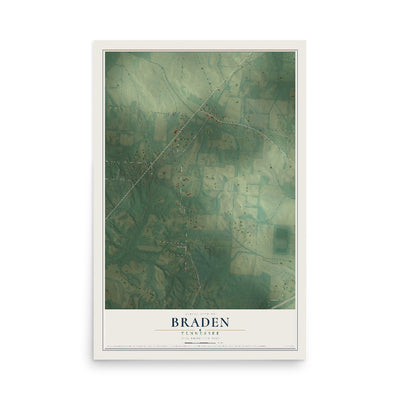 Map of Braden, Tennessee, 12 x 18 inch unframed archival matte print